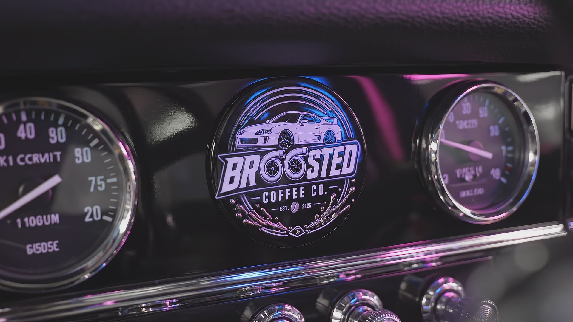 Video loop of roasting coffee beans, beans pouring into a bag, and a steaming mug of Broosted Coffee being poured.